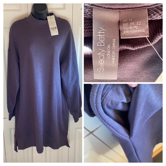 Sweaty Betty One & Done NWT Long Sleeve mock neck Organic Cotton Sweat Dress med - Picture 4 of 11